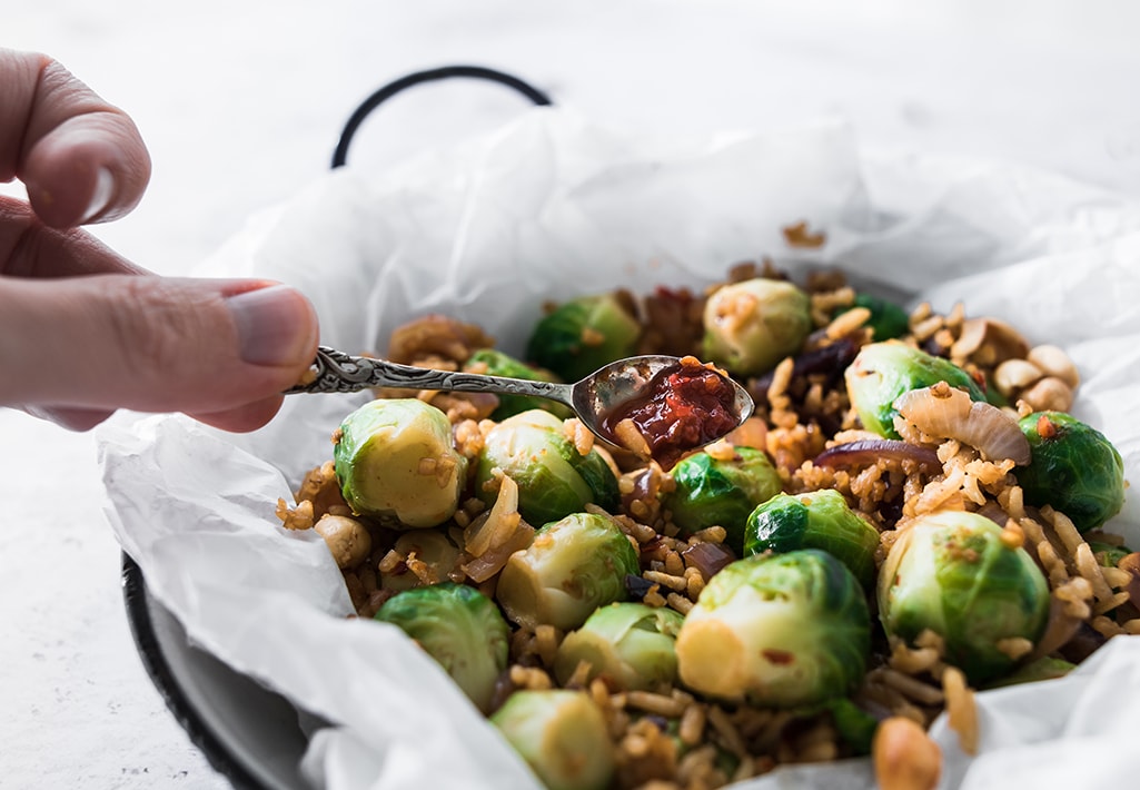 Asian Brussels sprouts with rice