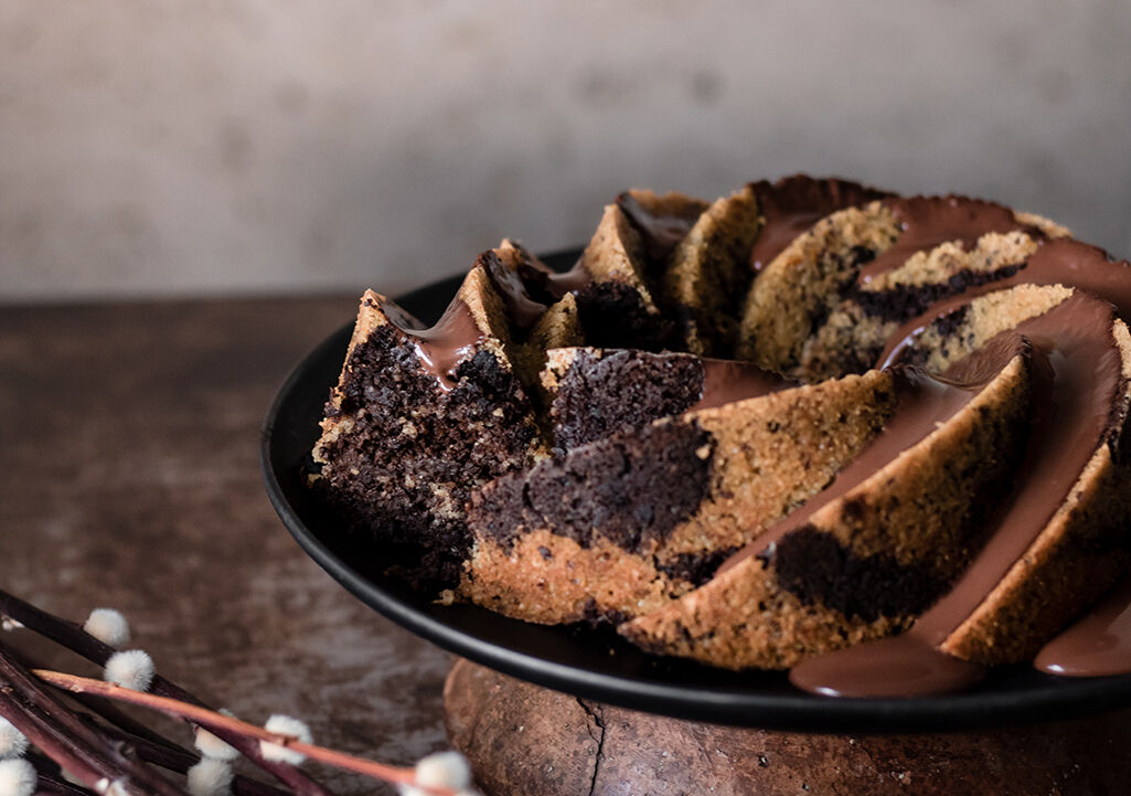 Chocolate bundt cake is quite moist on the inside