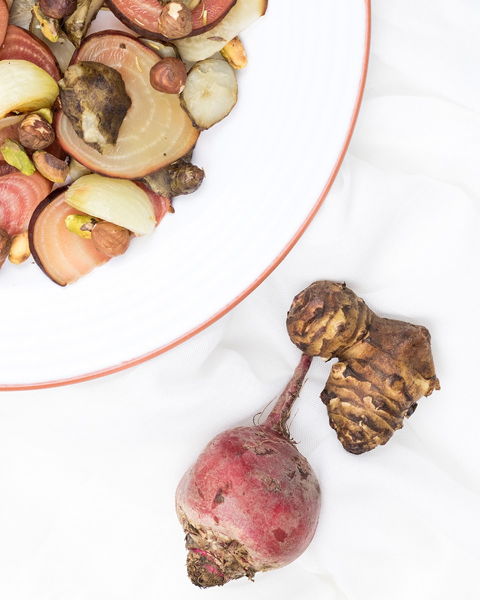 Forgotten vegetables; Jerusalem artichoke and Chioggia beet