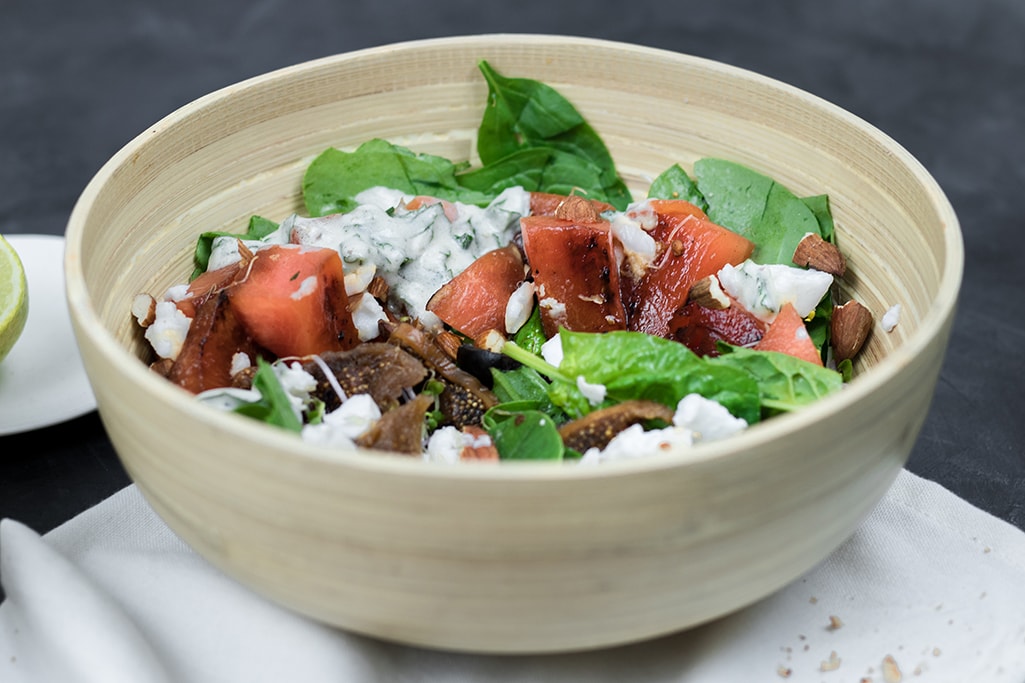 Watermelon salad with mint and figs
