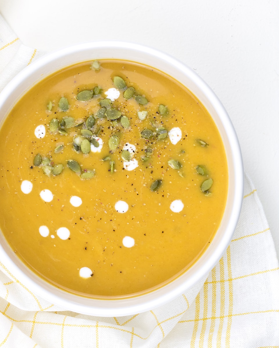 Homemade pumpkin soup with cumin and cinnamon