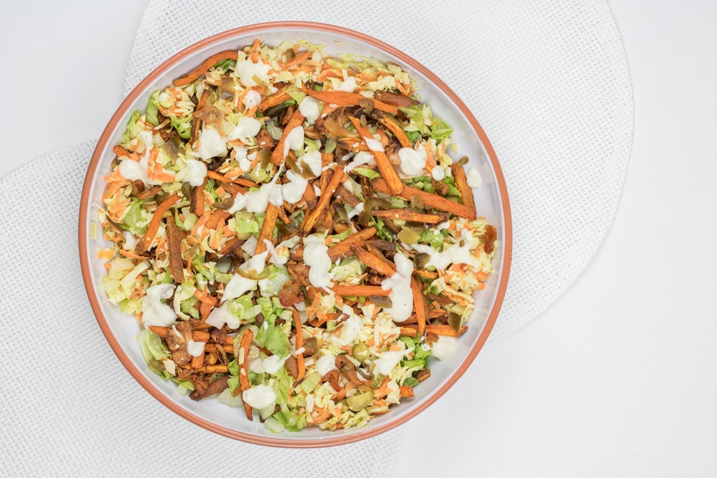 Vegan jackfruit recipe photographed from above