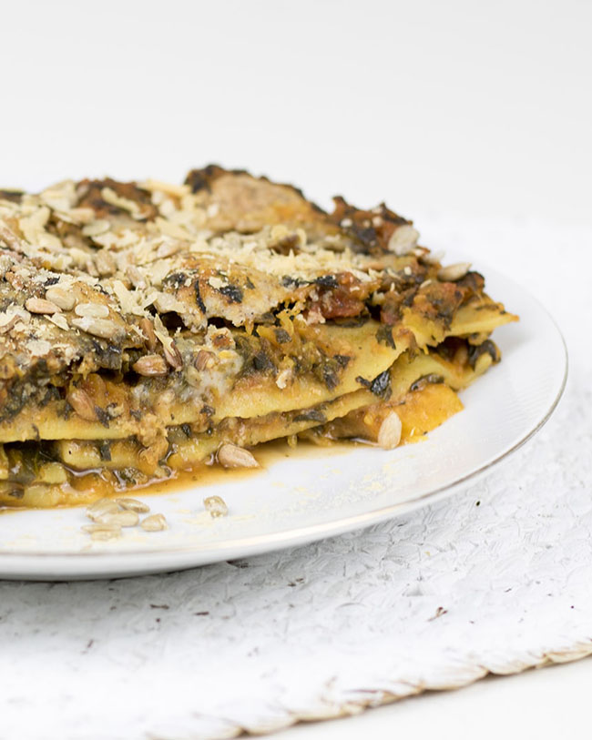 Lasagna with pumpkin and spinach