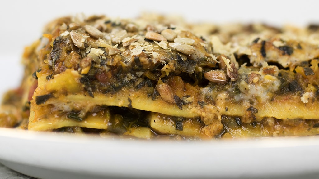 Lasagna with pumpkin and spinach