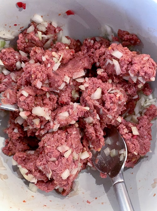 Mixing ingredients meatless meatballs recipe