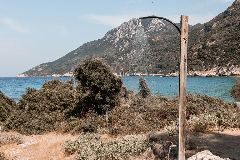 Outside shower Megalo Seitani, Samos, Greece