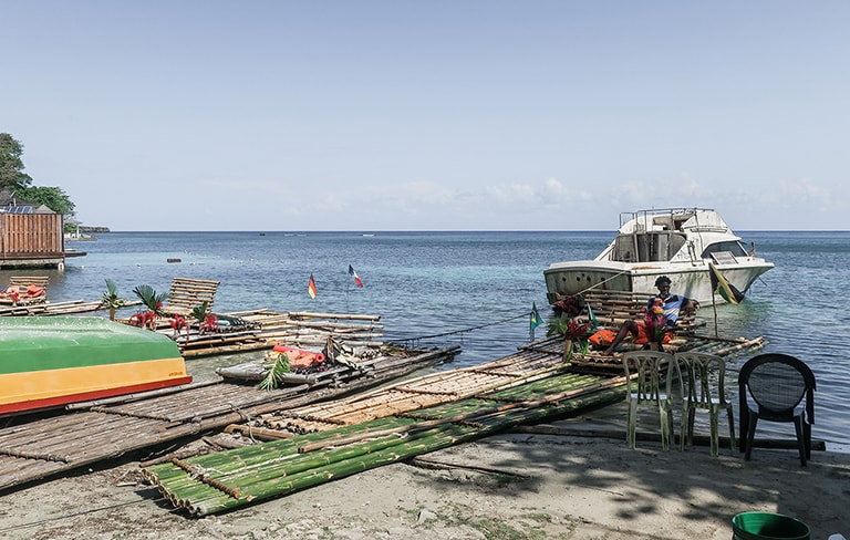 Bamboo rafts, Blue Lagoon in Portland Jamaica