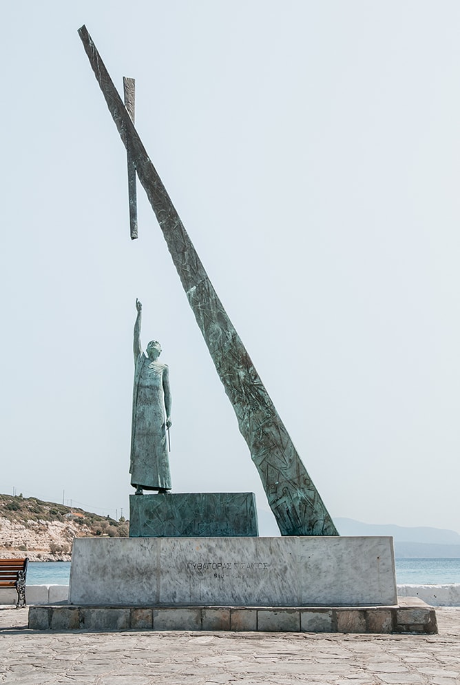 Statue of Pythagoras near harbor in Pythagorion, Samos, Greece