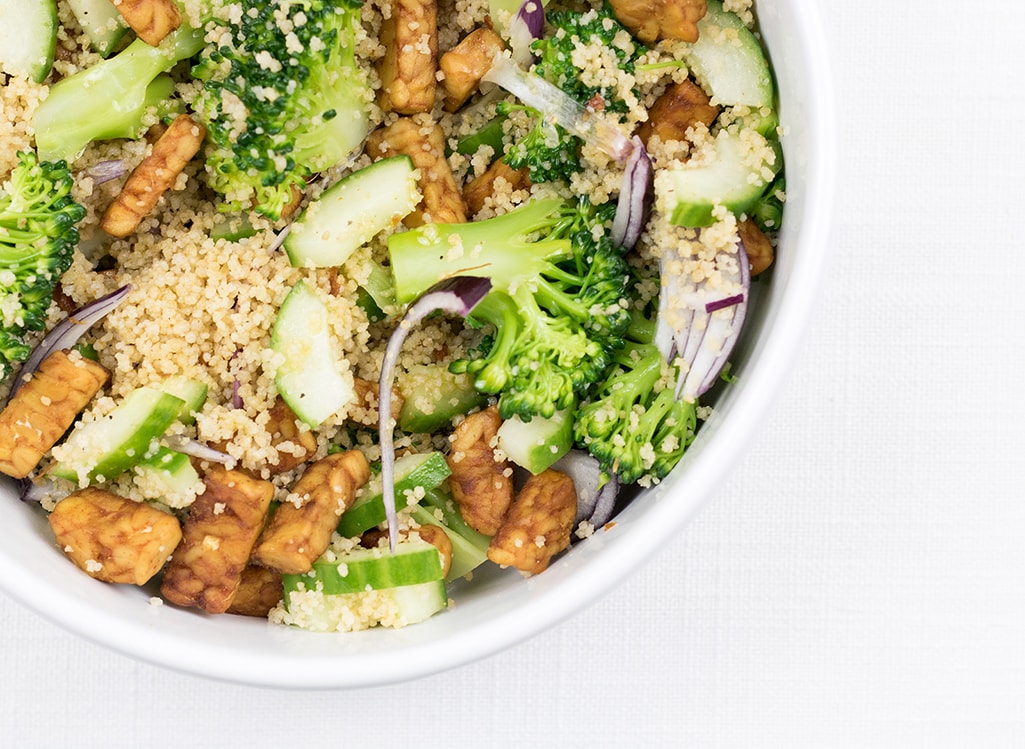 Smoky tempeh recipe with couscous photographed from above