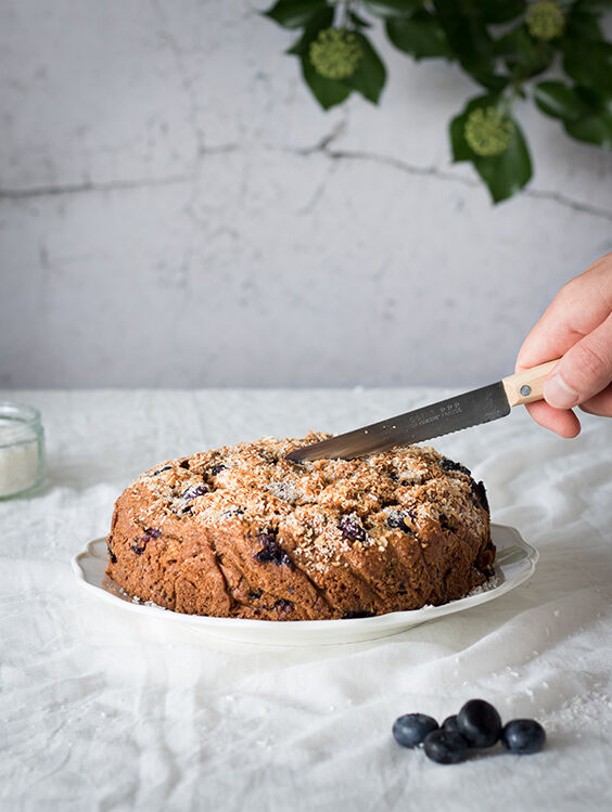 Healthy cake with whole wheat flour, blueberries and coconut