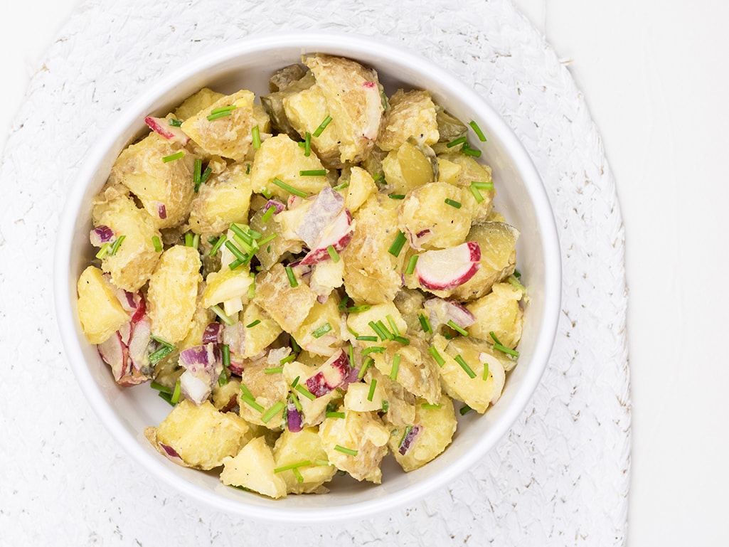 Potato apple salad photographed from above