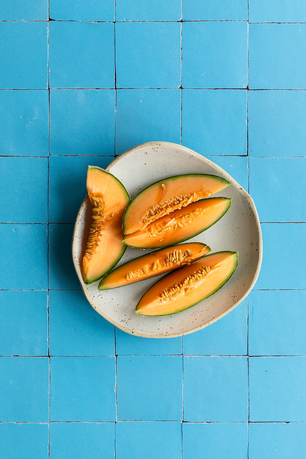 Blue food and product photography surface with replica tile pattern