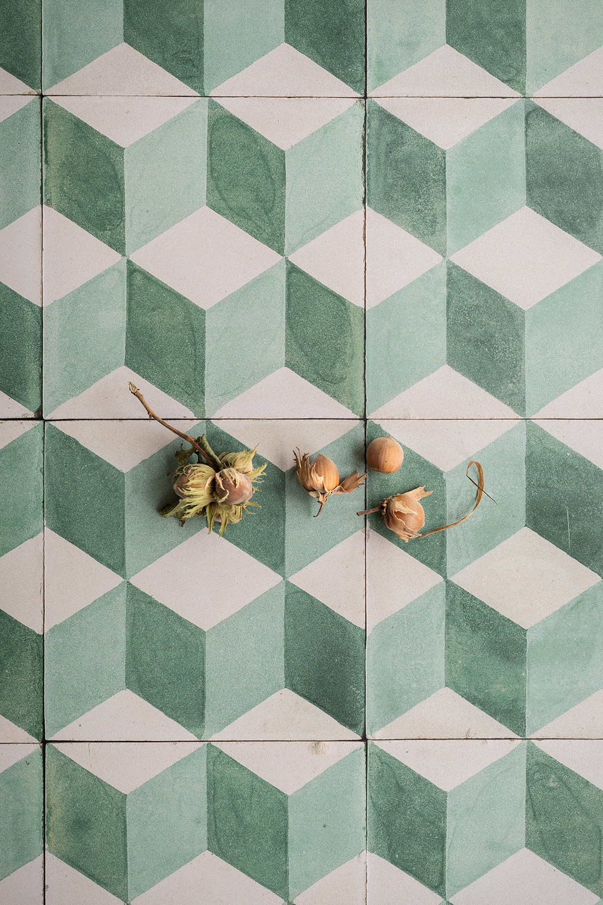 Vintage Art Deco tile photography backdrop in green tones