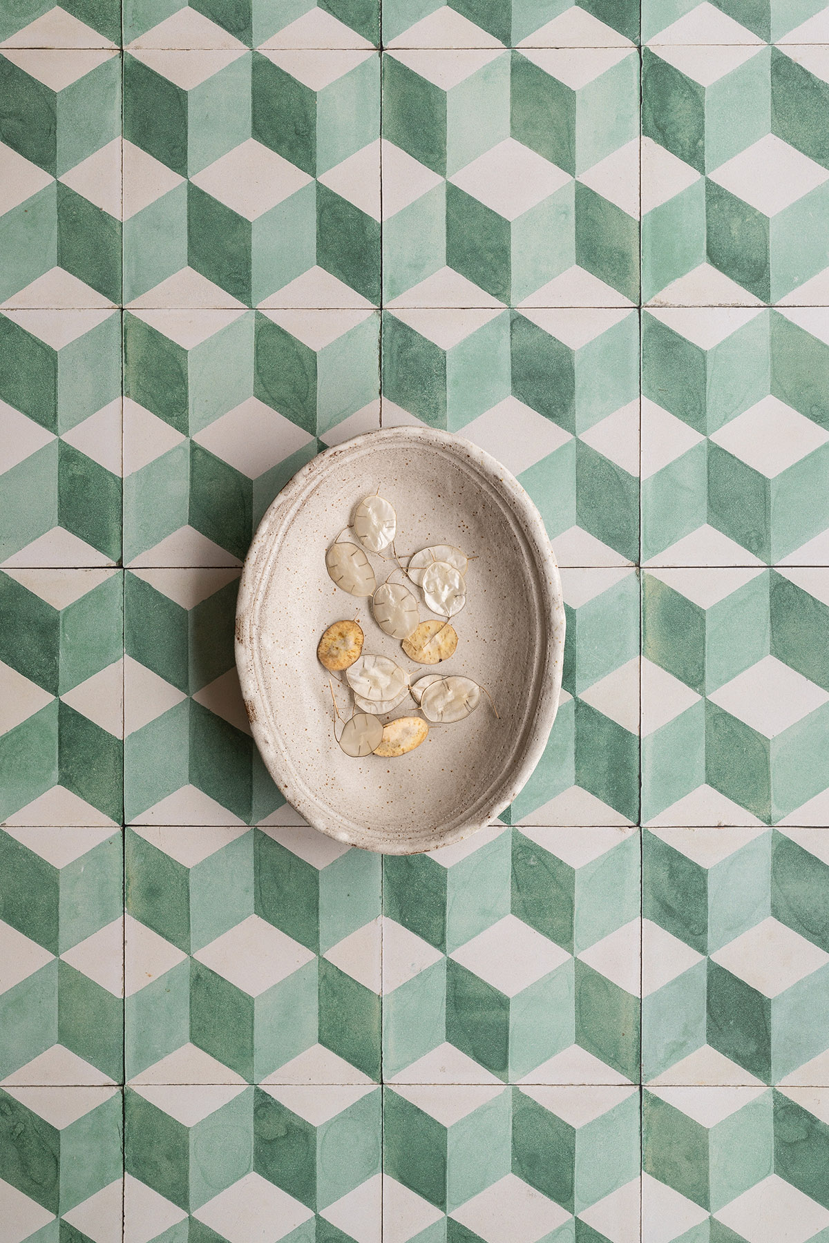 Vintage Art Deco tile photography backdrop in green tones