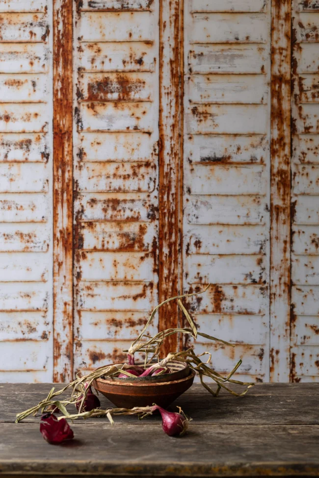 Background white rusty shutters for food and product photography