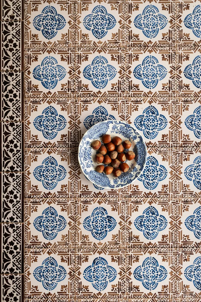 Portuguese tiles backdrop with intricate pattern for creative content