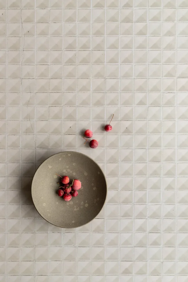 Beige mini tiles vinyl backdrop for visual content creation