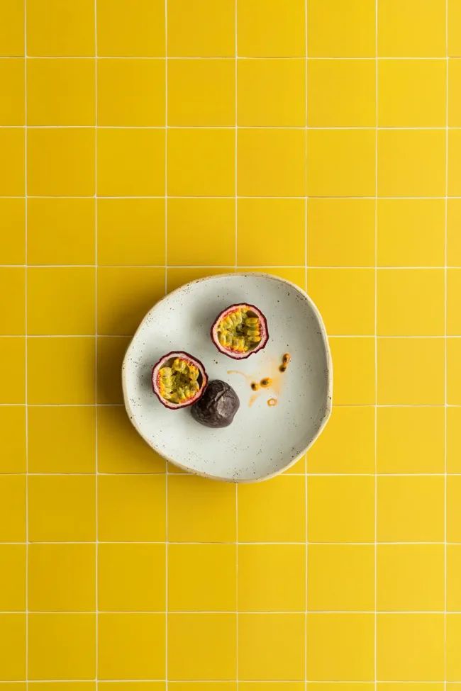 Printed yellow tile backdrop ideal for creating imagery for brands