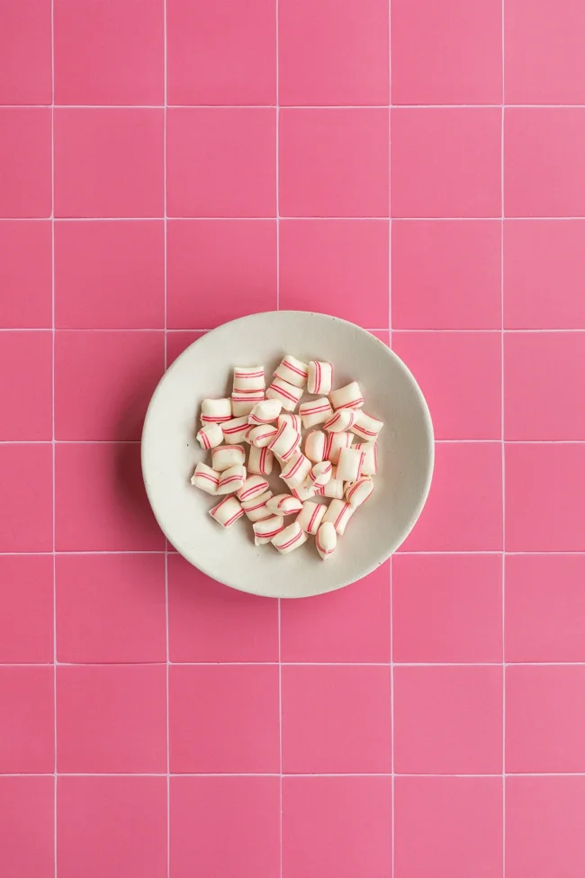 Pink tile photo surface vinyl print: rollable, wipeable & anti-glare
