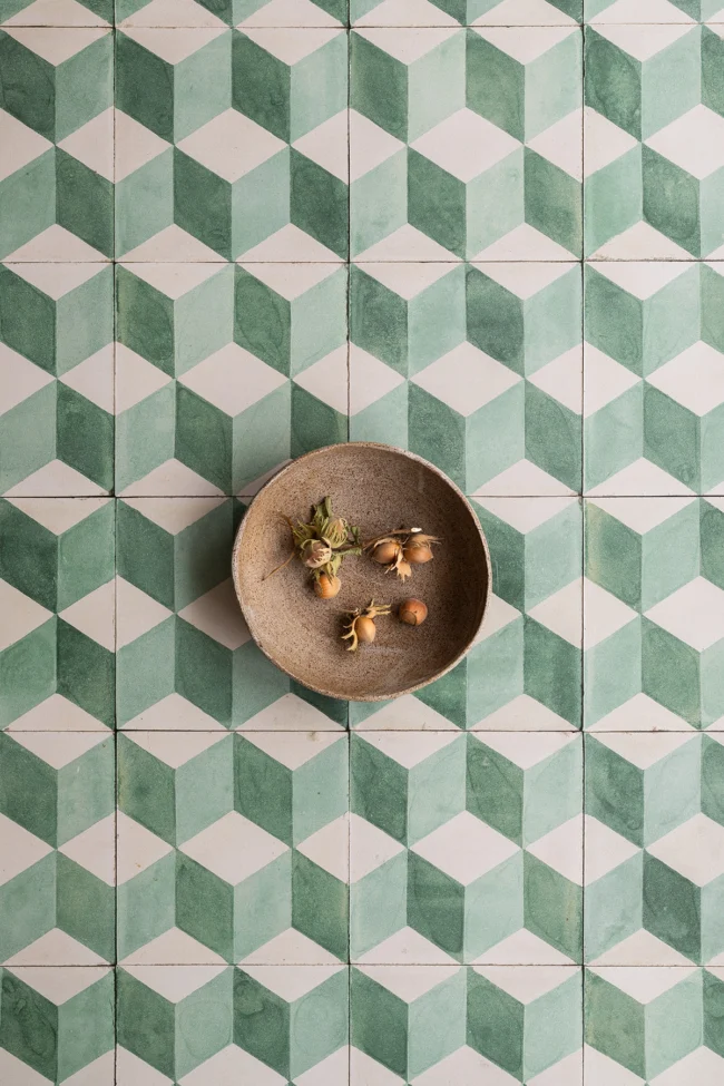 Vintage Art Deco tile photography backdrop in green tones