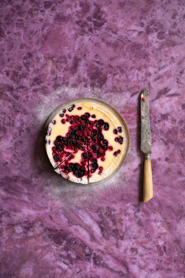 Purple food and styling photography backdrop with marble pattern